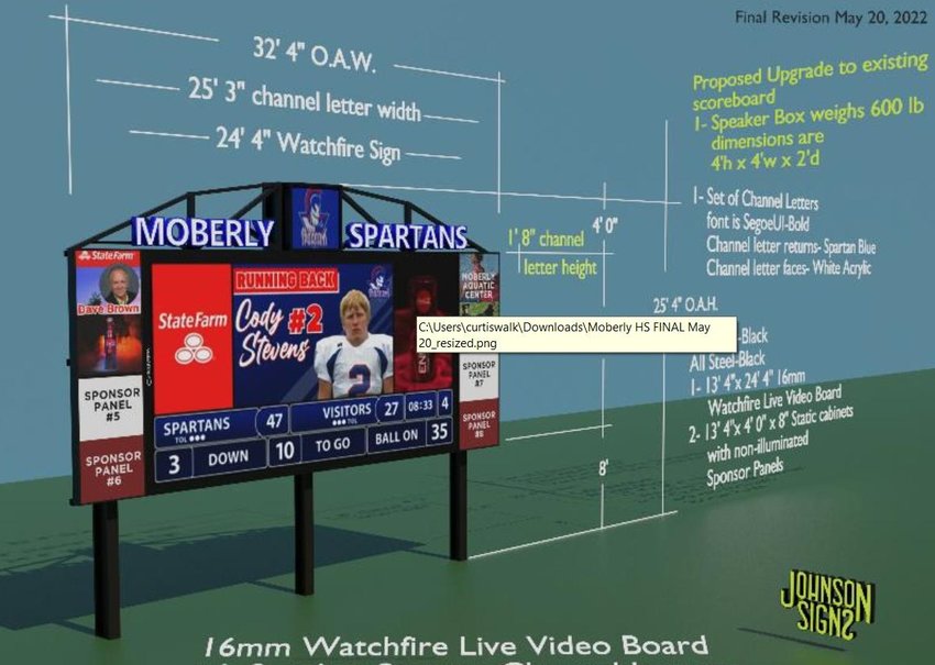 A conceptual drawing shows what a new Watchfire scoreboard at Spartan Stadium will look like.