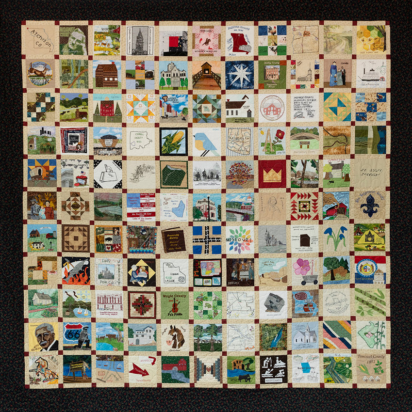 The Missouri Bicentennial Quilt contains a block from each of Missouri&rsquo;s 114 counties.  The quilt will be displayed at Missouri Quilt Museum, 300 E. Bird St., Hamilton beginning Oct. 18.