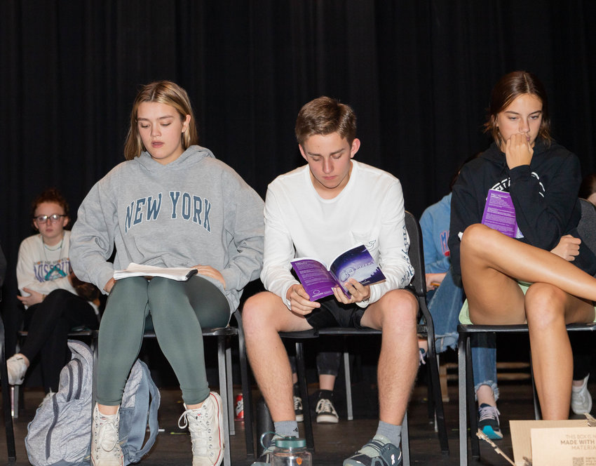 Molly Foster, Mike Meystrik and Hallie Kroner practice songs for the musical &quot;Cinderella&quot; at Moberly High School.