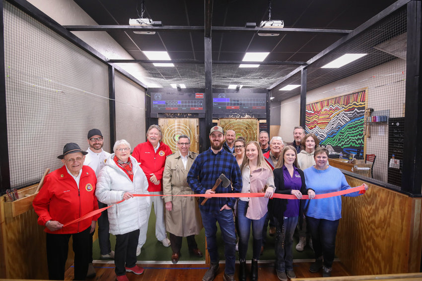 Mo Axe Company in Moberly celebrates its one-year anniversary with a ribbon-cutting from the Moberly Area Chamber of Commerce.