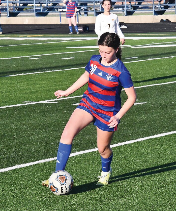 Moberly High School sophomore forward Zaylee Heaton dribbles during a North Central Missouri Conference match versus Fulton from Tuesday, April 11.