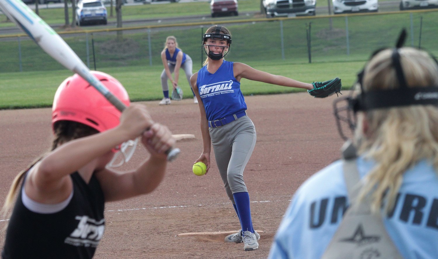 Brynn Goings of Moberly age 12U girls softball team delivers a pitch Wednesday during a Moberly Parks &amp; Recreation Department rec league game played at the Howard Hils Athletic Complex. Moberly defeated Centralia 8-6 in three innings.