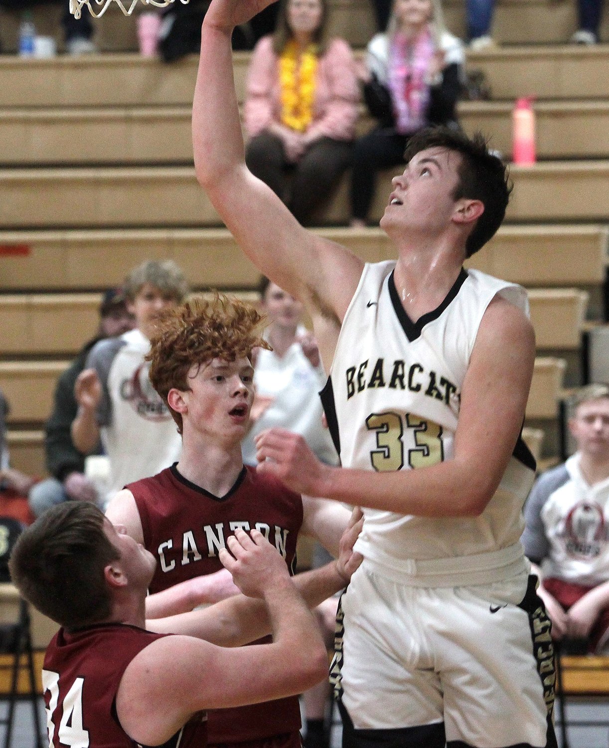 Cairo senior Bryce Taylor (#33) scored nine points Tuesday when the Bearcats lost a tough 57-56 decision to Wellsville-Middletown at the buzzer of a Class 2 sectional playoff contest.