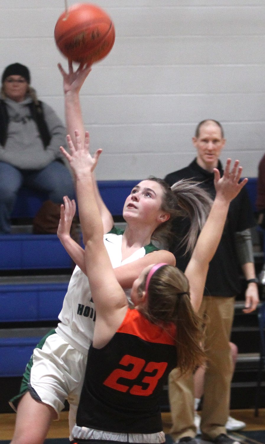 Westran sophomore Kenzie Black scored her team's first field goal Thursday with this transition layup at 5:58 in the second quarter to cut the Lady Hornets deficit to 20-8. Westran girls lost its consolation game of the Sturgeon Invitational to New Bloomfield by a 60-50 result.