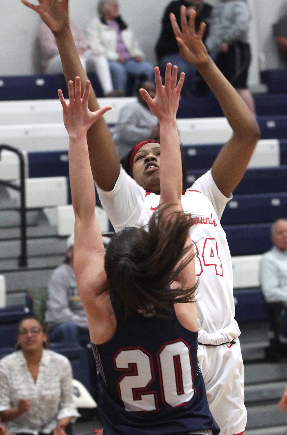 B'Aunce Carter of Belleville, Ill. (white jersey) returns to Moberly Area Community College for her sophomore basketball campaign this 2021 season. The 5'11 forward/post averaged 7.9 points and 4.6 rebounds a year ago in helping the Lady Greyhounds acquire a 29-4 record and qualify for the NJCAA Division I Women's National Tournament that was canceled due to the coronavirus.  MACC women are scheduled to tip off its new season 3 p.m. Saturday in St. Louis against the jayvee squad from Missouri Baptist University.
