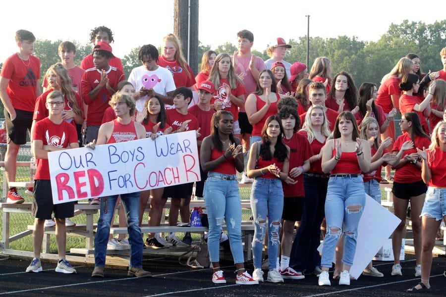 Moberly High School student body cheer on the football Spartans Friday, Aug. 27.