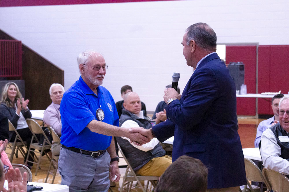 Lt. Gov. Kehoe congratulates J.W. Ballinger on receiving one of  the 2021 Senior Service Awards. This coveted award promotes and highlights the positive accomplishments Missouri’s senior citizens provide their local communities.