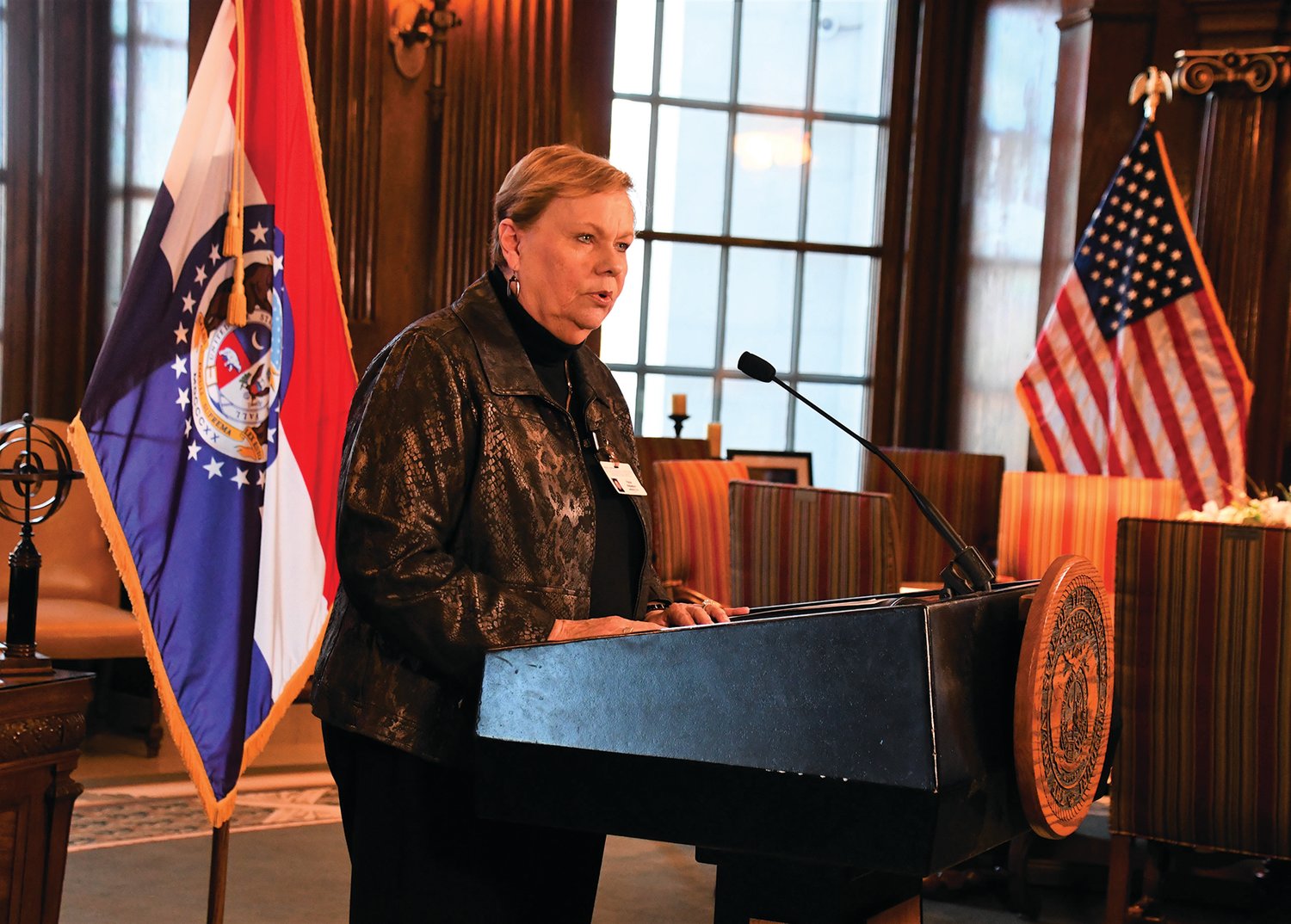 Paula Nickelson was introduced as the new acting director of the Missouri Department of Health and Senior Services on March 1. (photo courtesy of governor's office)