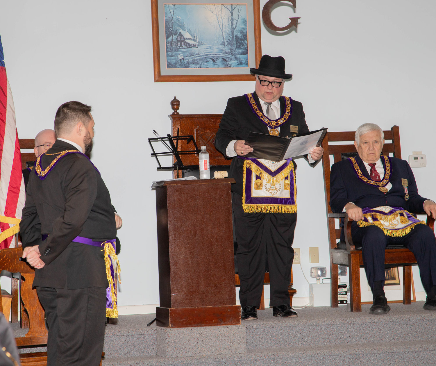 Missouri Masons Grand Master Ty G. Treutelaar presides over a ceremony to retire the charter of Milton's Masonic Lodge Saturday.