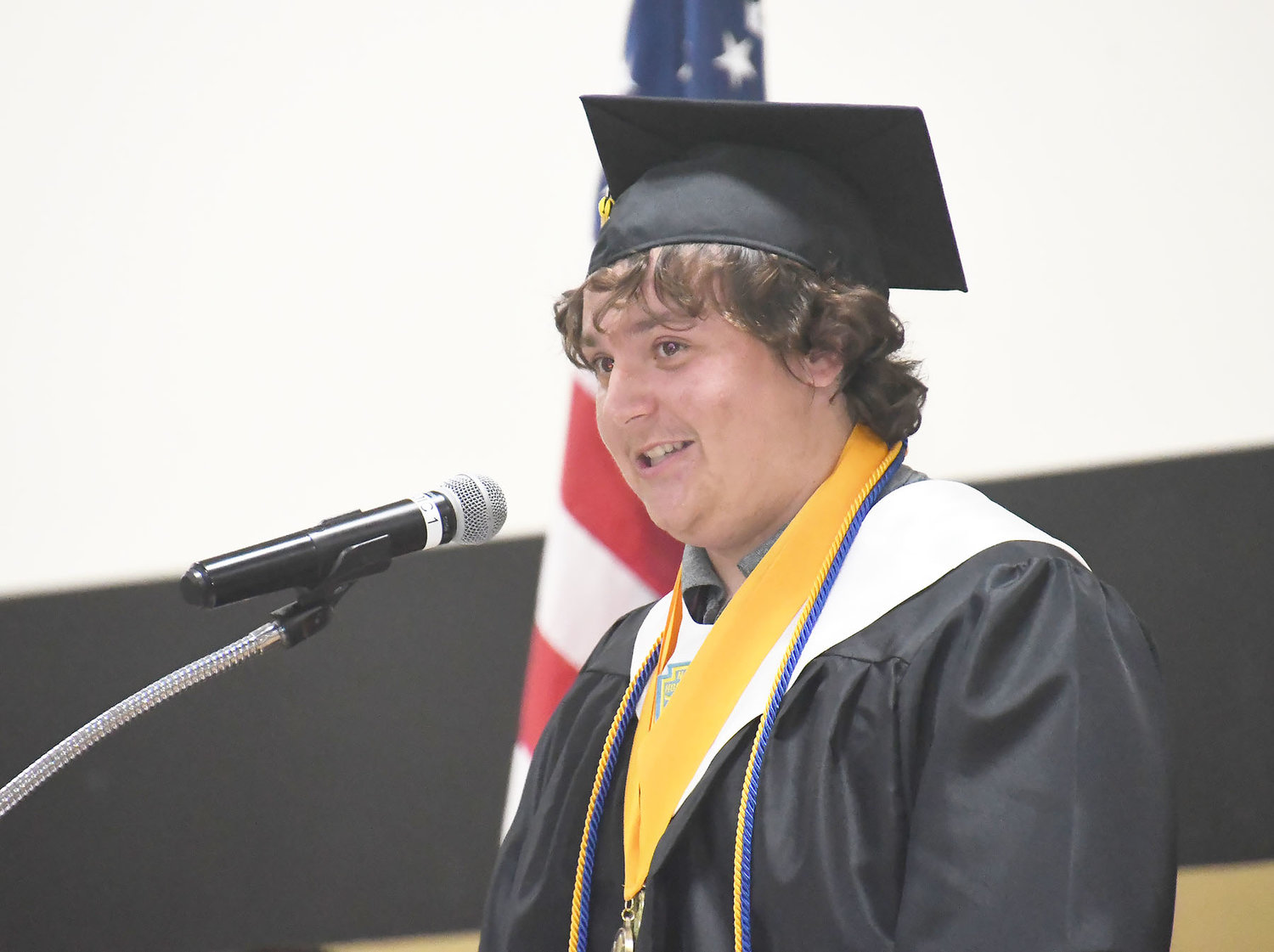 Class of 2022 graduate Conner Adams and co-salutatorian presents his speech during Sunday's commencement ceremony. Adams plans on attending Moberly Area Community College.