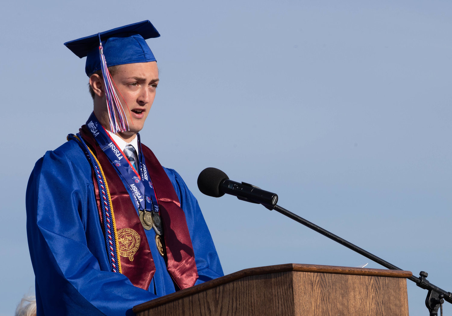 Moberly High School Student Body President Noah Lucas speaks to graduates during Sunday's commencement ceremony.