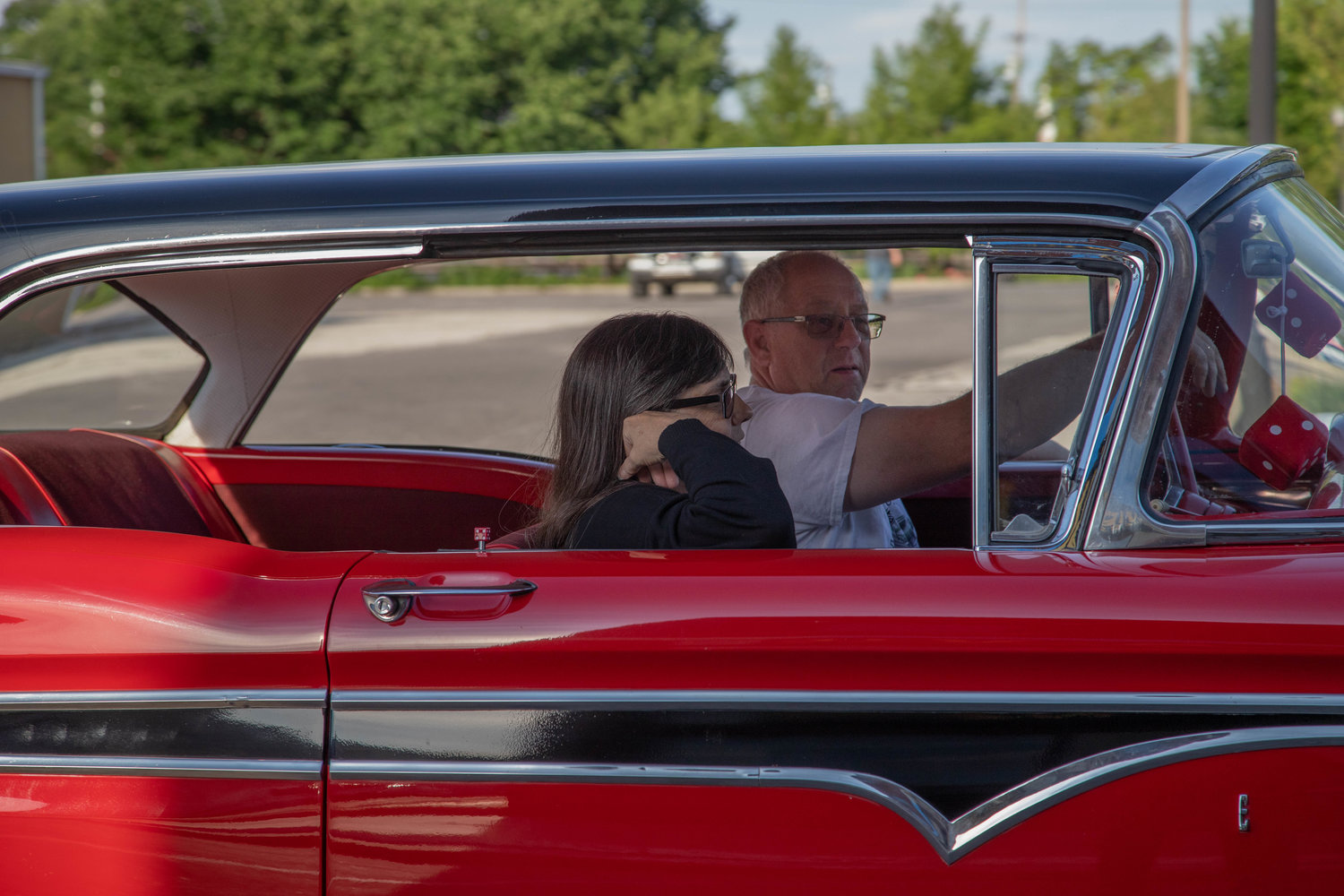 A couple visits while cruising downtown Moberly during June’s Friday Night Cruise and Concert. The next Friday Night Cruise is set for July 15.