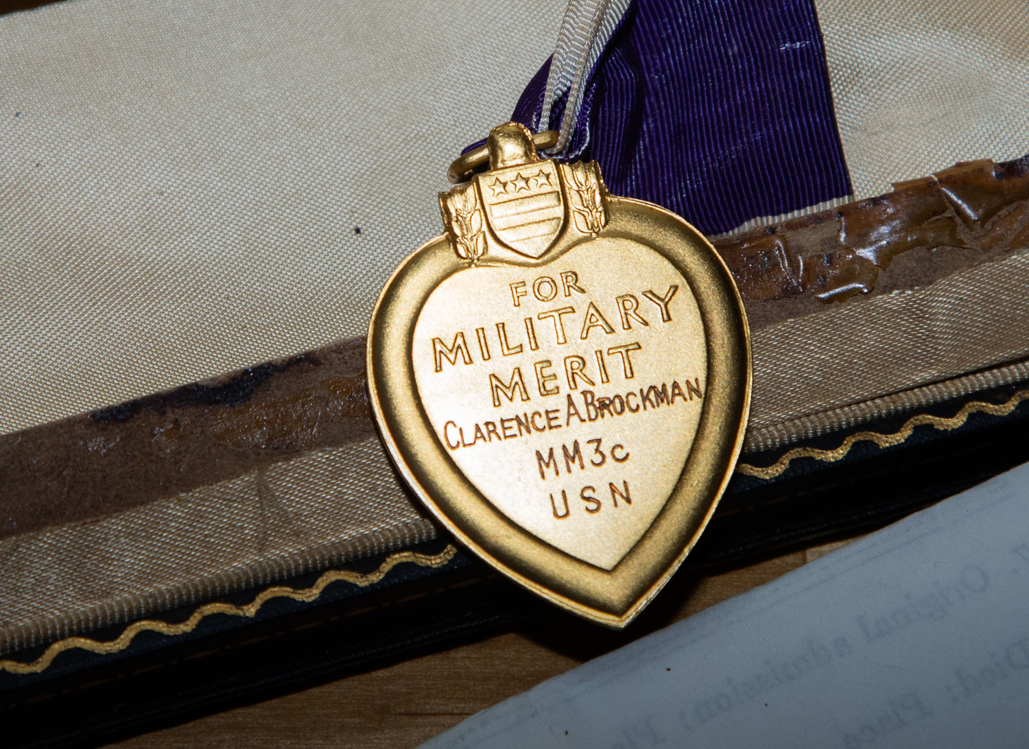 Clarence Brockman’s purple heart is one of many items cherished by his nephew, Dale Brockman of Paris. Clarence Brockman was the second Randolph County resident killed on the USS Houston during World War II, taking a backseat to Ira Bailey who is remembered as the first.