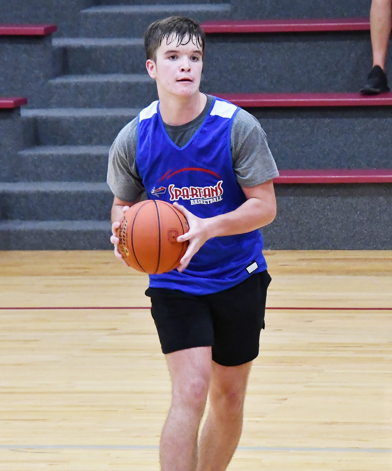 Moberly's Collin Huffman, a guard, looks to pass during the Higbee Shootout.