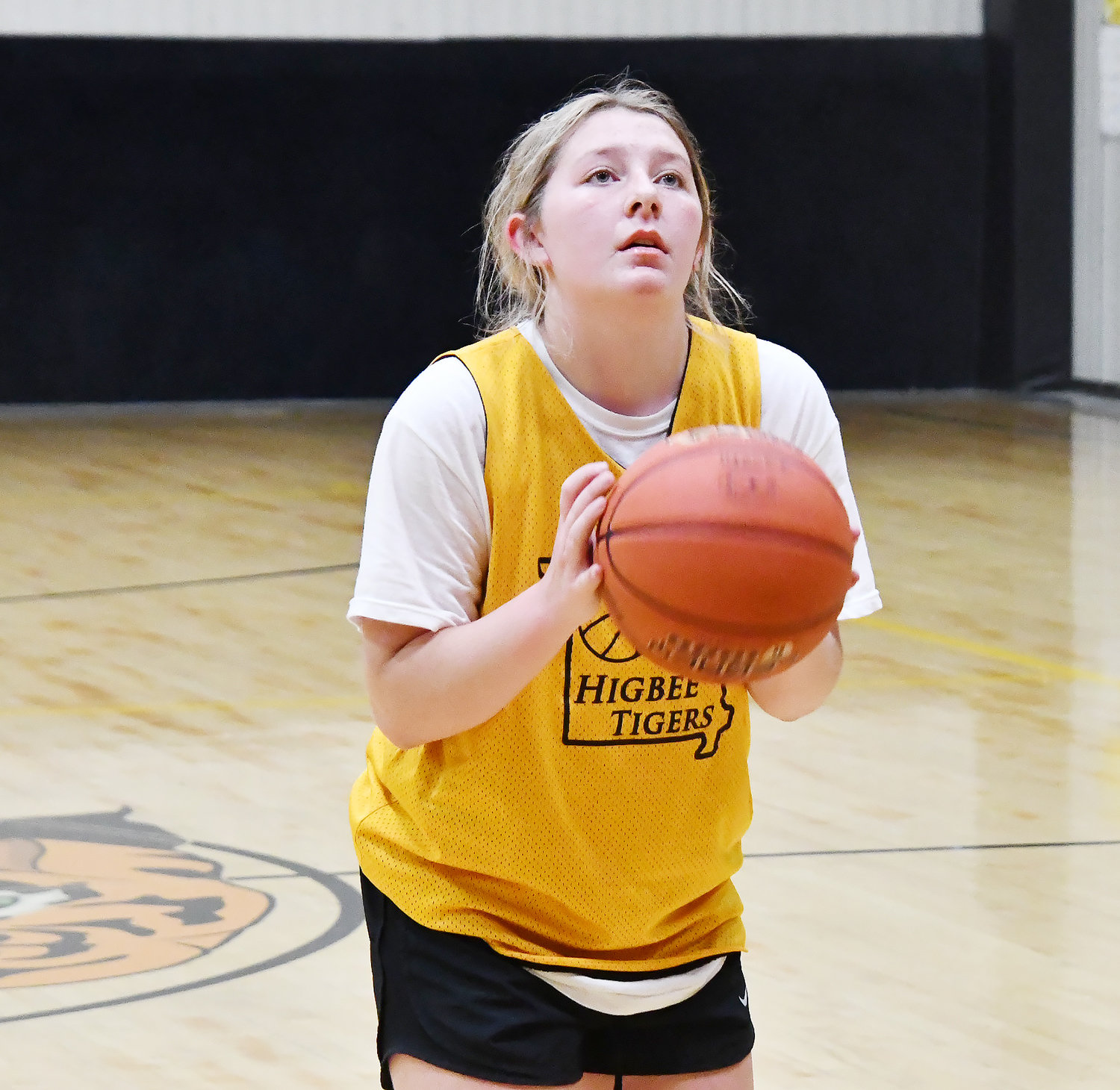Higbee's Lauren Spilman prepares to shoot a free throw during a scrimmage against Wellsville-Middletown.