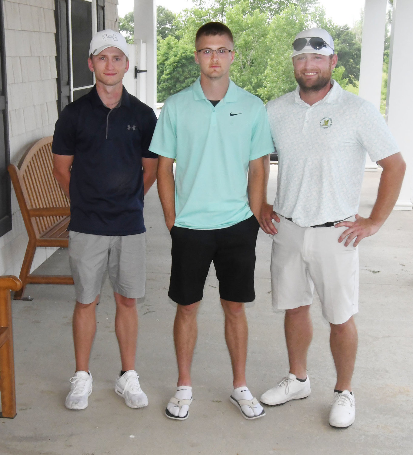 Kenny Stone, Brandon Hatfield and Derrick Nickerson also teamed up to shoot 50, tying for first at the Moberly Booster Club tournament. This event featured a best-ball, four-player format. Mickey Sires is missing from the photograph.