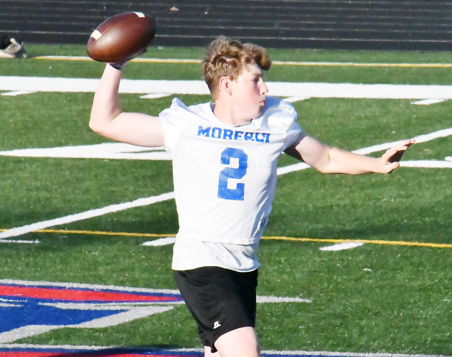 Jackson Engel received some reps at quarterback for Moberly during 7-on-7 league on June 22.