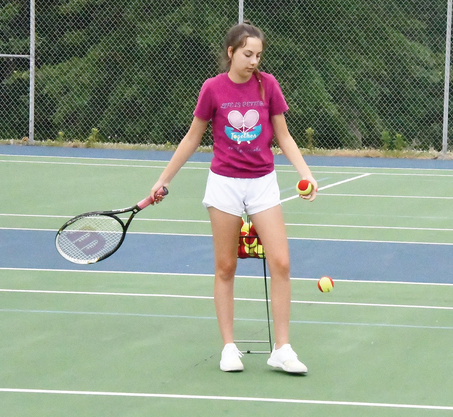 Moberly High School girls’ tennis player Hallie Kroner is serving as the instructor for this Moberly Parks and Recreation Department program for the first time this summer.