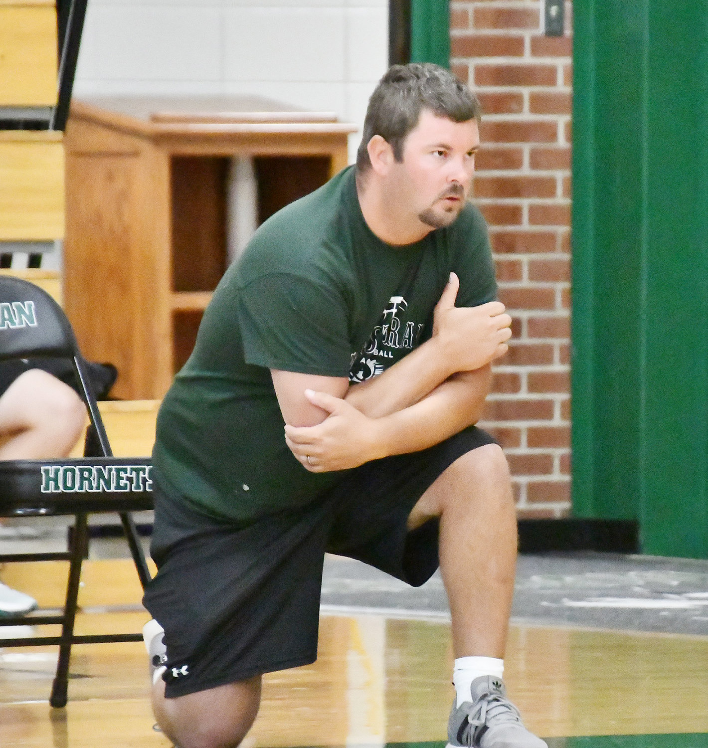 Westran head boys' basketball coach Chris Sander observes the Hornets during a scrimmage on Tuesday, June 28, in Huntsville. Westran reached the district championship last year before falling to Lewis & Clark Conference rival Harrisburg, 54-50.