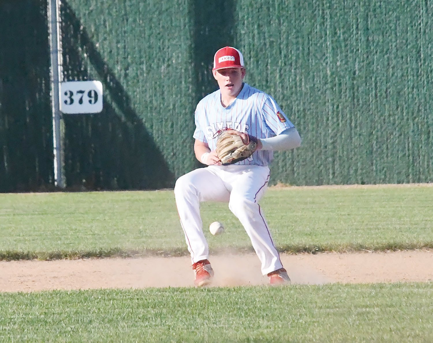 Jackson Engel, of Moberly, prepares to make a play on the ball at shortstop for the NEMO Sixers American Legion baseball team. Engel and the rest of the Sixers didn’t commit a single error during a doubleheader sweep of the Harrison County Hot Rods last Thursday at Burleigh Grimes Field in Trenton.