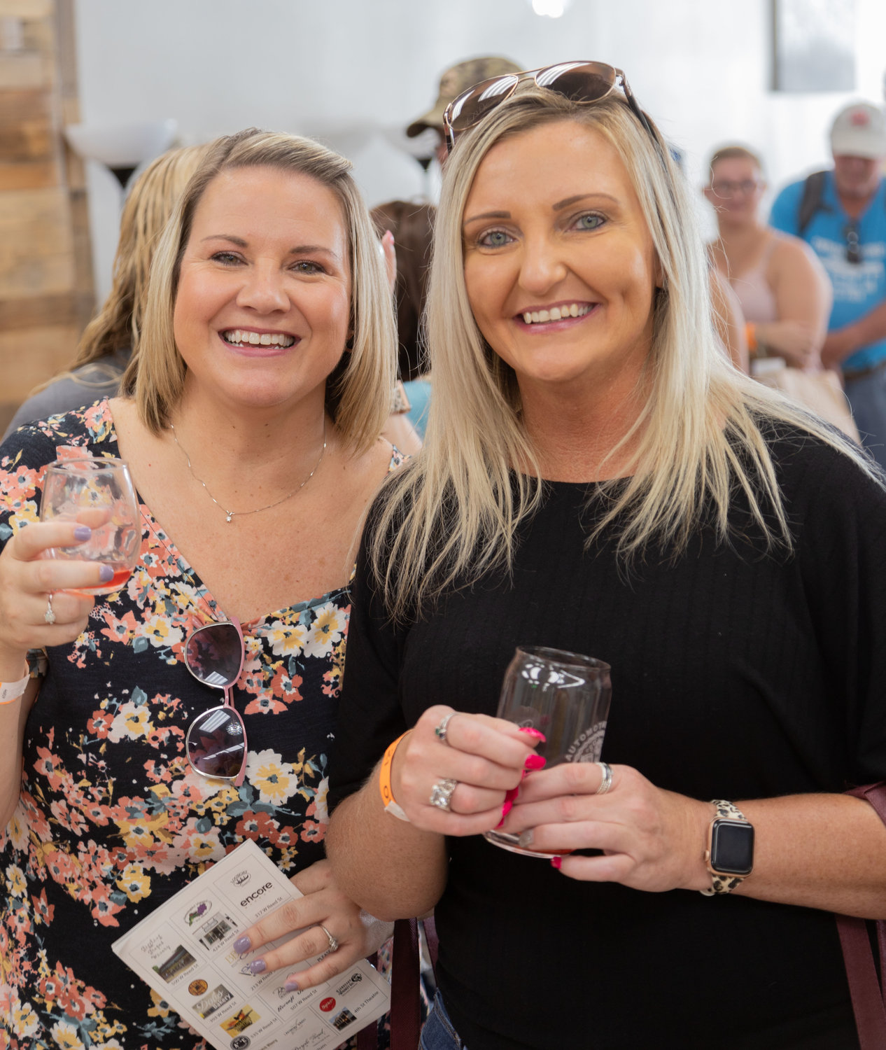 Angie Maylee and Sabra Zaner visit Salon 322 for a taste of Meramec Vineyards Winery’s product during Saturday’s Wine Stroll in downtown Moberly.