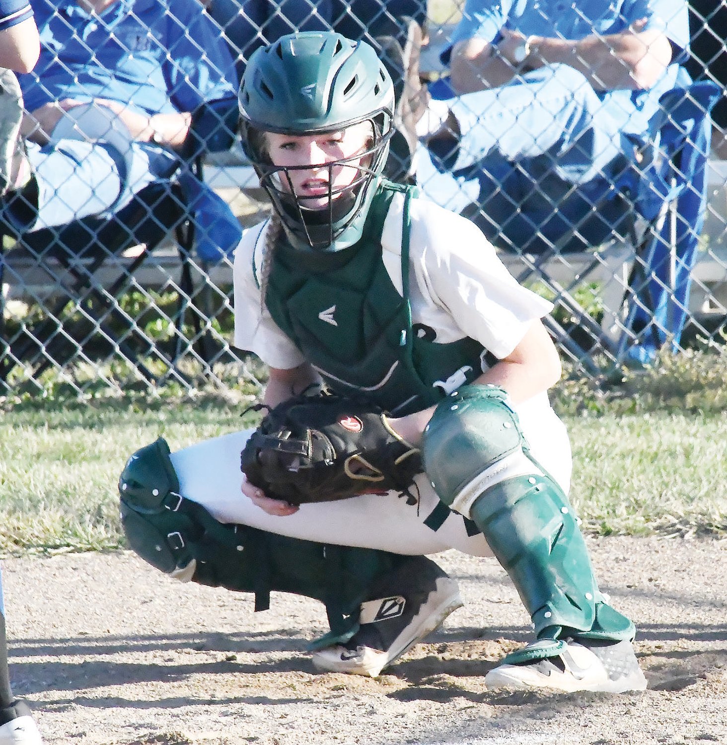 Catcher Ryann Derboven looks for what pitch to call during the third inning.