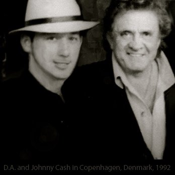 Doug Allen Nash with Johnny Cash during a chance meeting at the Copenhagen, Denmark airport.
