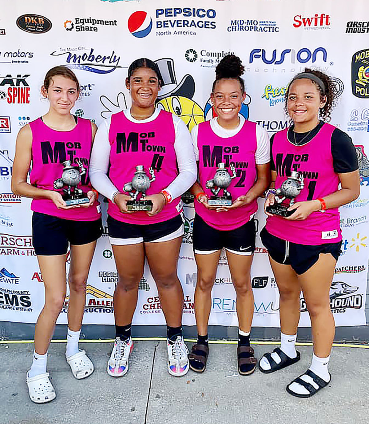 Mob Town took second place in the girls’ 13-14 age division. The team was composed of, from left, Olivia Dunwoody, Kyia Tydings, Ariyonna Gross and Jordan Tydings.