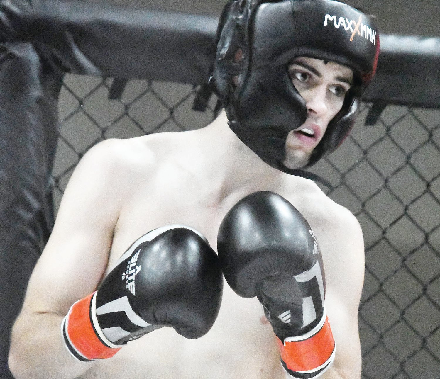 Colten Rodgers of Dexter competes during a kickboxing match on Saturday, Sept. 24, at Moberly Area Community College.