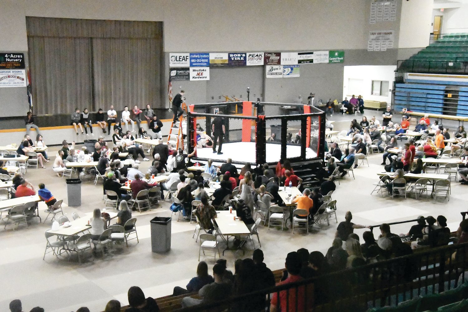 Here's the set up for Fight Show X at Fitzsimmons-John Arena on the Moberly Area Community College campus.