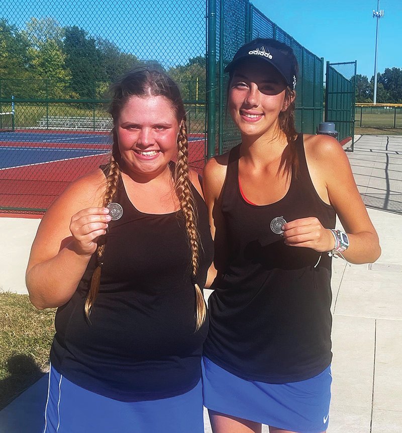 The Moberly High School No. 1 doubles team of Kaitlyn Kruse (left) and Hallie Kroner advanced to the sectional meet later this week with a runner-up finish at the Class 1 District meet in Wentzville last Saturday.