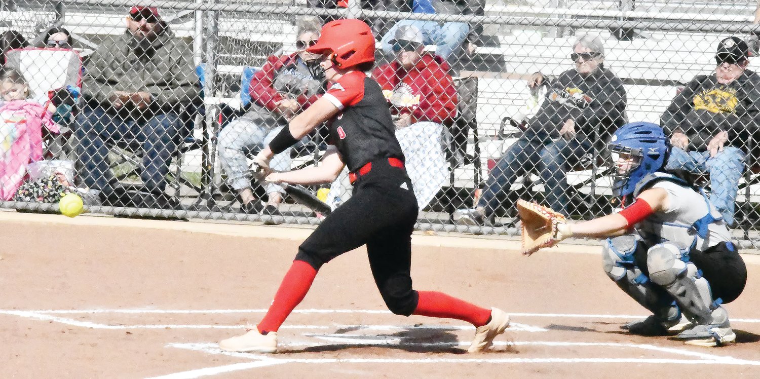Gracey Jordan smacks a hit during the first game of last Saturday's doubleheader against Missouri State-West Plains.