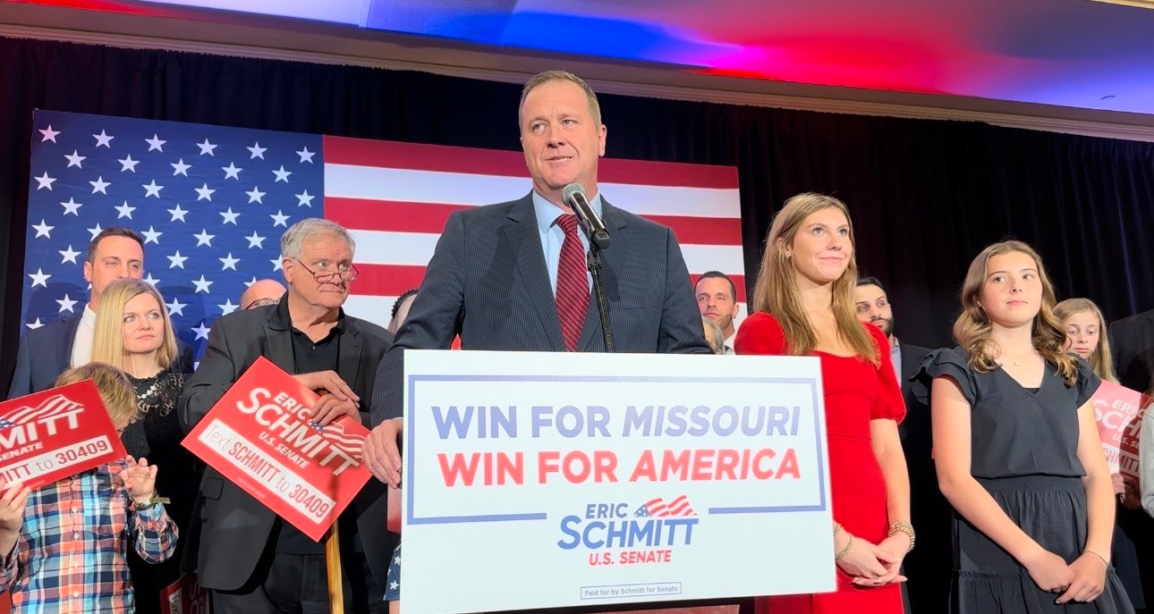 Eric Schmitt speaks to supporters after he was declared the winner of Missouri’s U.S. Senate seat Nov. 8.