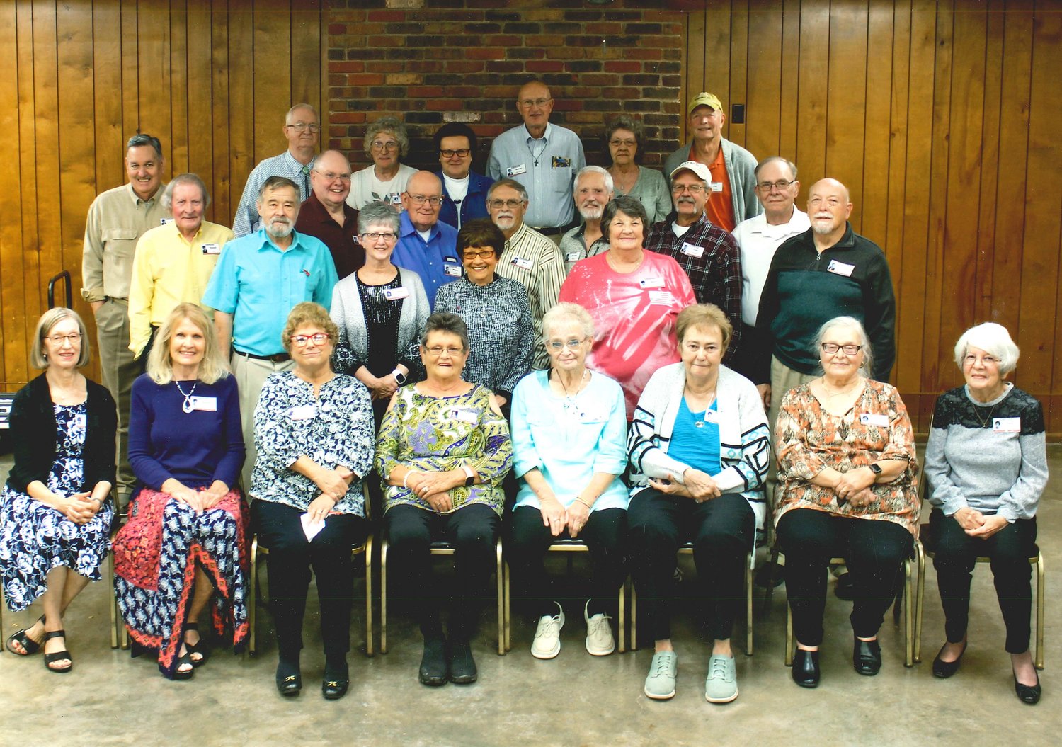 The Moberly High School Class of 1967 poses for a photo during its 55th reunion in October. Front row, from left, are Carol Sittler Benyi, Bonnie Int Veld Rose, Peggy Graves Mead, Marilyn Switzer Esry, Connie Kribbs Morgan, Cammie Fuhrman Eravi, Marilyn Dixson Bishop, Karen Kraber Bowman. Second row, Ron Shoaf, Janice Slaughter Fohn, Linda Thomas Ballinger, Sherry Johnson Chase, Jack Curry. Row 3, Richard Littrell, Barry Davidson, Wayne Osborne, Mike Stansel, Don Burrus, Tom Ballew, Tom Jackson. Back row, Mike Lynch, Larrie Roberts, Joyce Creed Nelson, Pat Flood Ross, Aubrey Van Houten, Connie Griggs Foster, Phil Crandall.