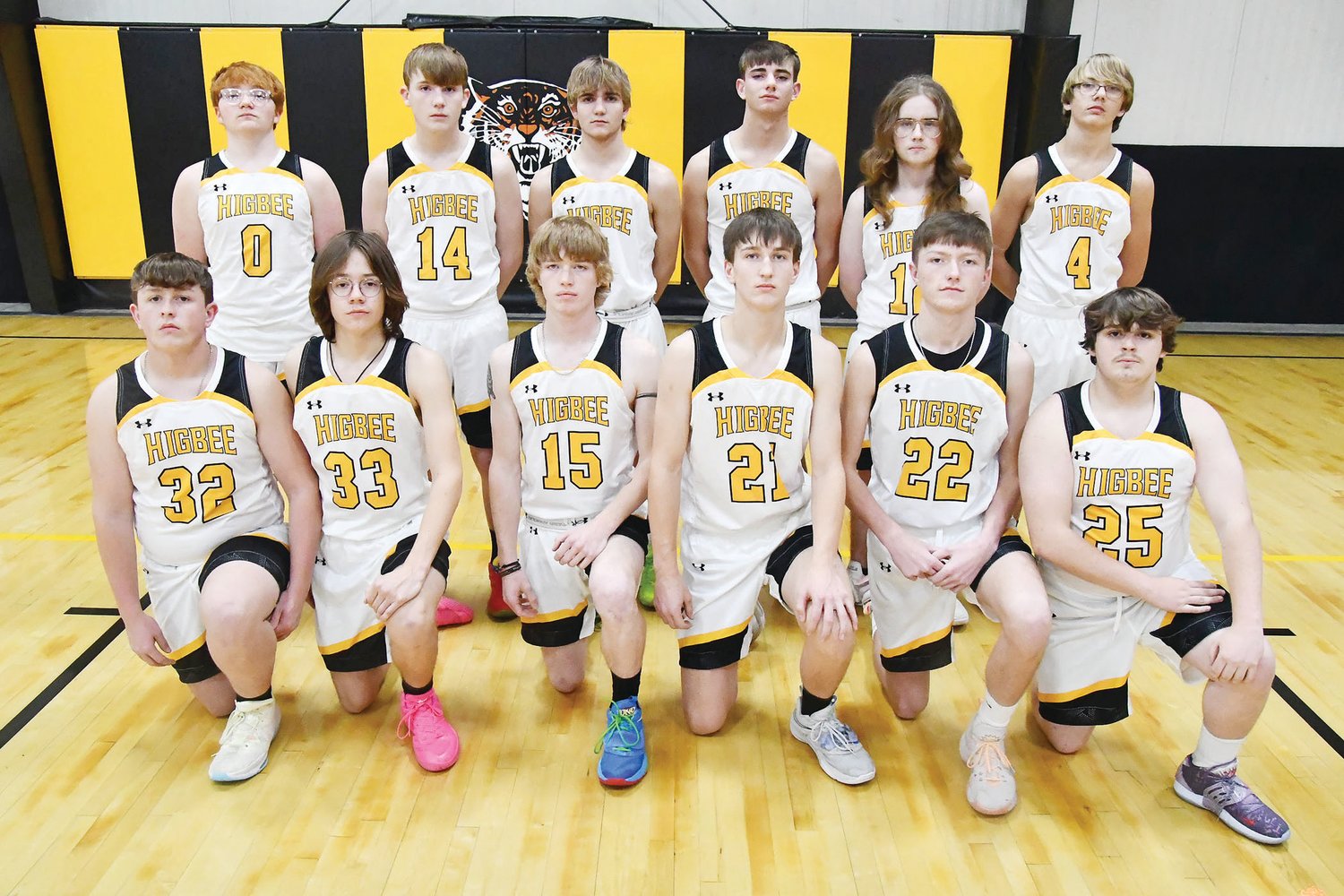 The Higbee High School boys' basketball team gathered for a team photo on Tuesday before playing Bevier. Here's the squad. Front row (from left) Landon Tuggle, Danny Janssen, Chad Crawford, Jaxon Hudson, Will Spilman and Aiden Freidin. Back row, Mason Martin, Celton Crawford, Chevy Grimsley, Derek Rockett, Micah Kirby and J.D. Umstattd.