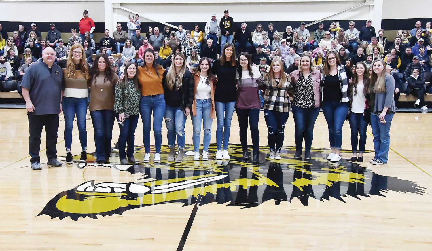 Members of the 2007 state champion softball team and 2007-08 state champion girls basketball team were honored during a ceremony between the girls and boys games Friday in Cairo.