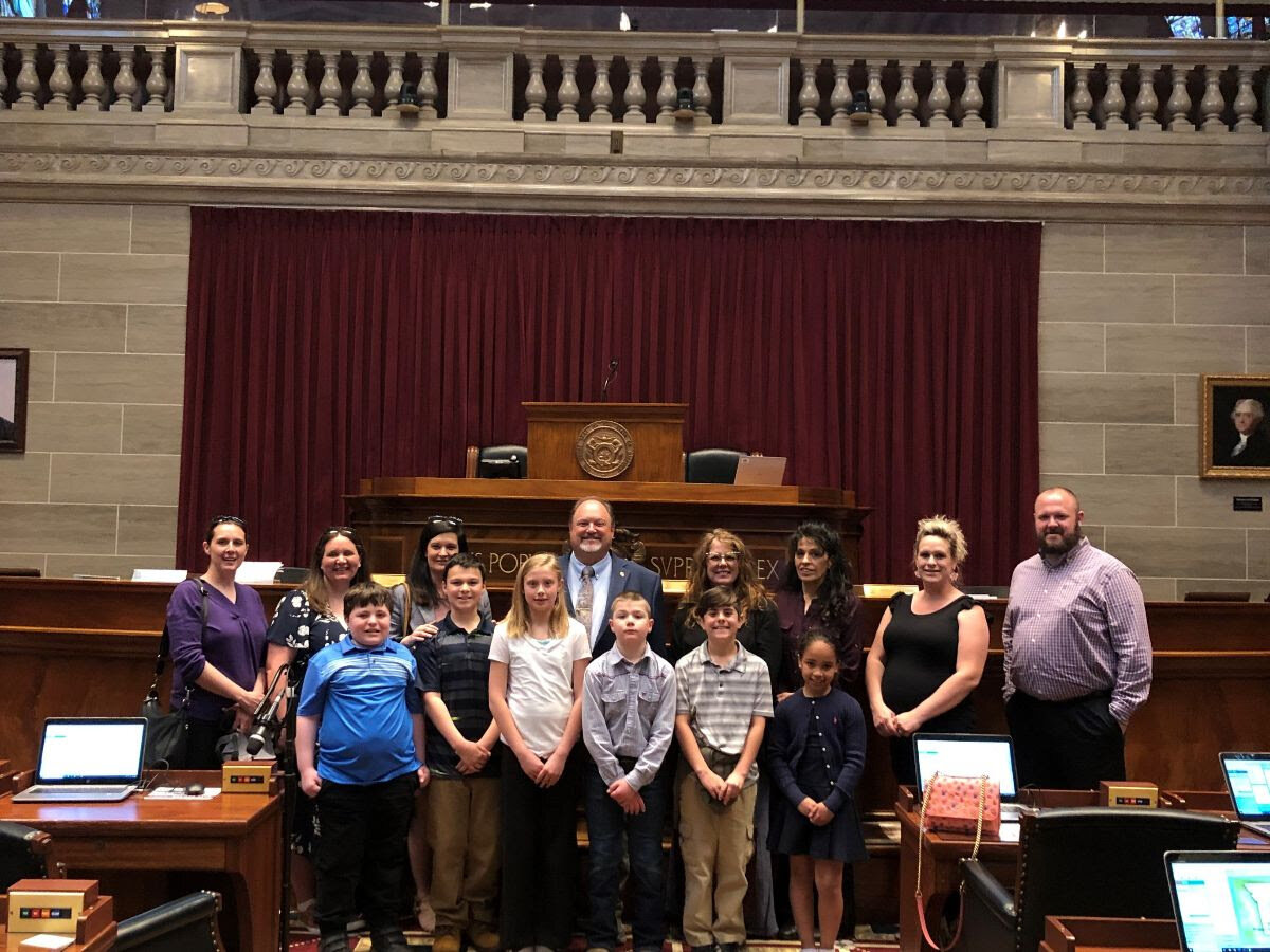 Thef4th grade class from Tri County Christian School in Macon visits Rep. Ed Lewis at the state capitol in Jefferson City.