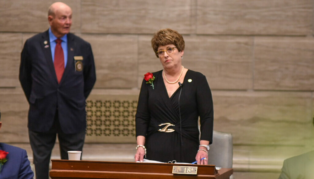 Sen. Cindy O'Laughlin, R-Shelbina, motions to appoint Caleb Rowden, R-Columbia, president pro tem, January 4, 2023. Annelise Hanshaw/Missouri Independent