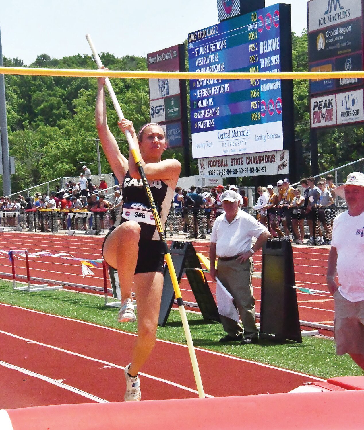 Cairo's Journey Sander competes in the Class 1 girls pole vault on Saturday, May 20, at Adkins Stadium in Jefferson City.