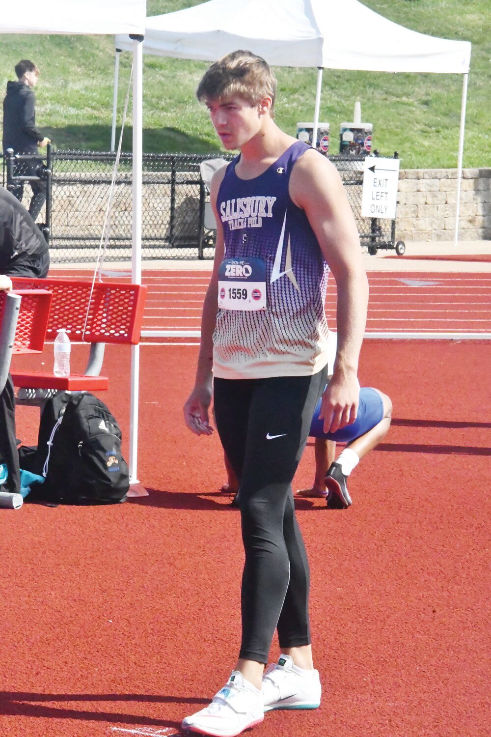 Salisbury's Cooper Francis gets his steps down before a high jump attempt on the morning of Saturday, May 20, at the Class 2 state meet in Jefferson City.
