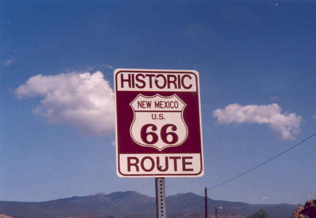 A sign for the legendary Route 66 is pictured against the New Mexico sky (Kellie Thorne/National Archives).