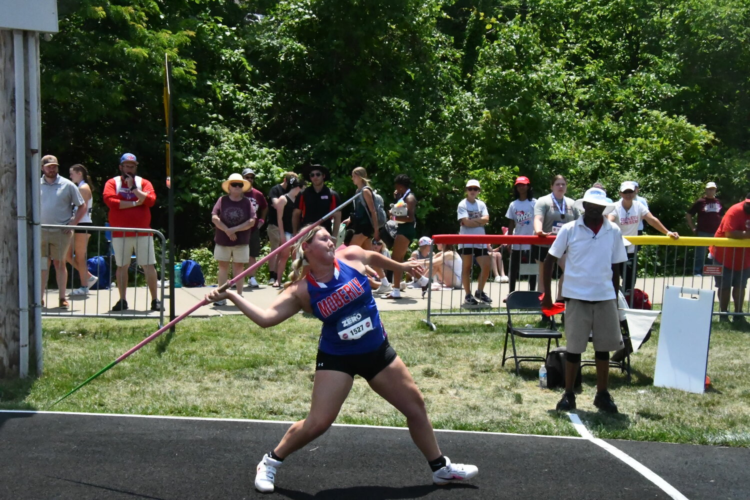 Moberly's Taylor Martin competes in the Class 4 javelin throw on Saturday afternoon in Jefferson City. Martin placed ninth in the discus and 11th javelin at state.