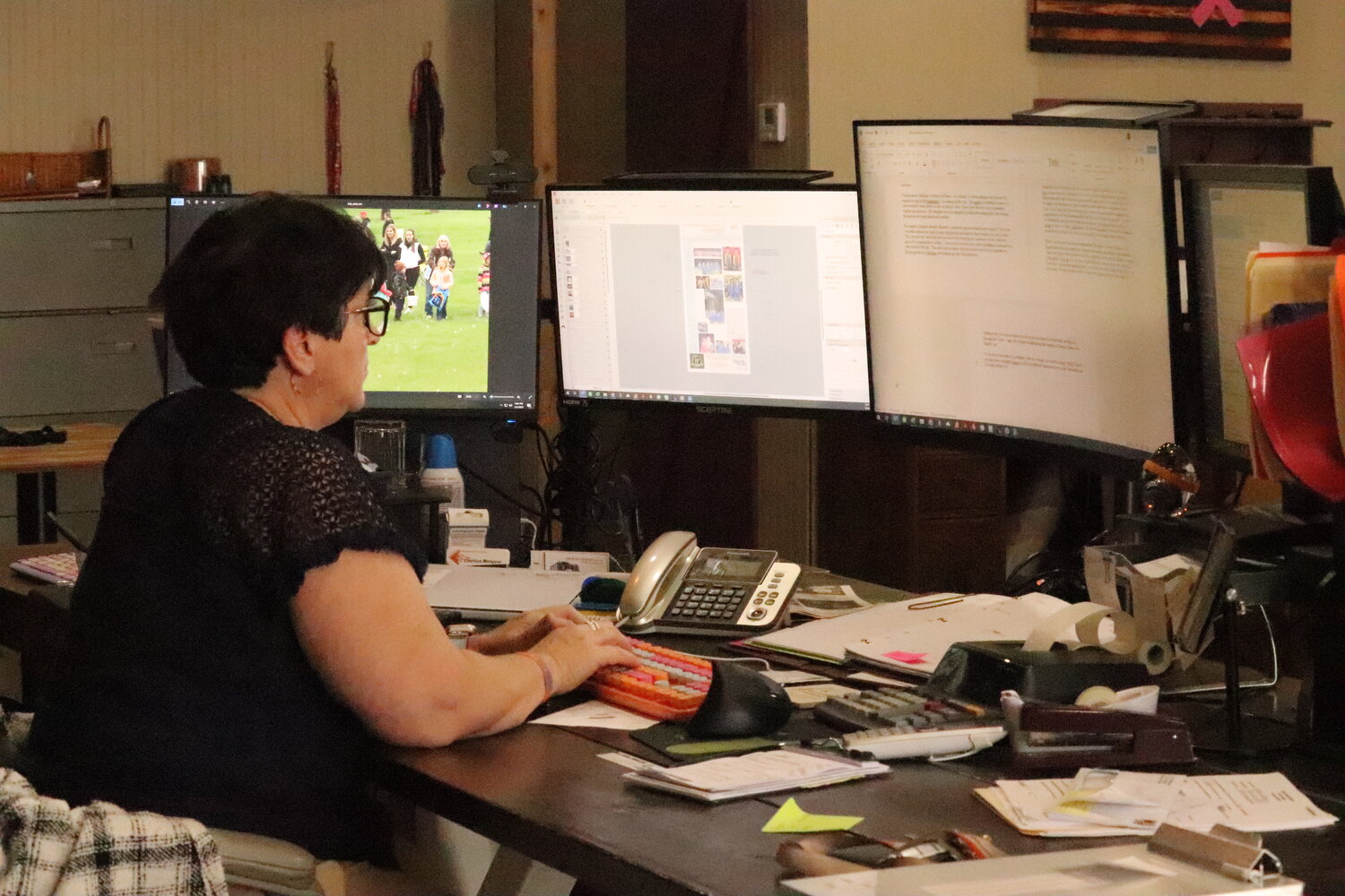 Melanie Latamondeer at her desk at the Chariton Marquee. The newspaper recently completed its third year publishing, marking it as a legal publication.