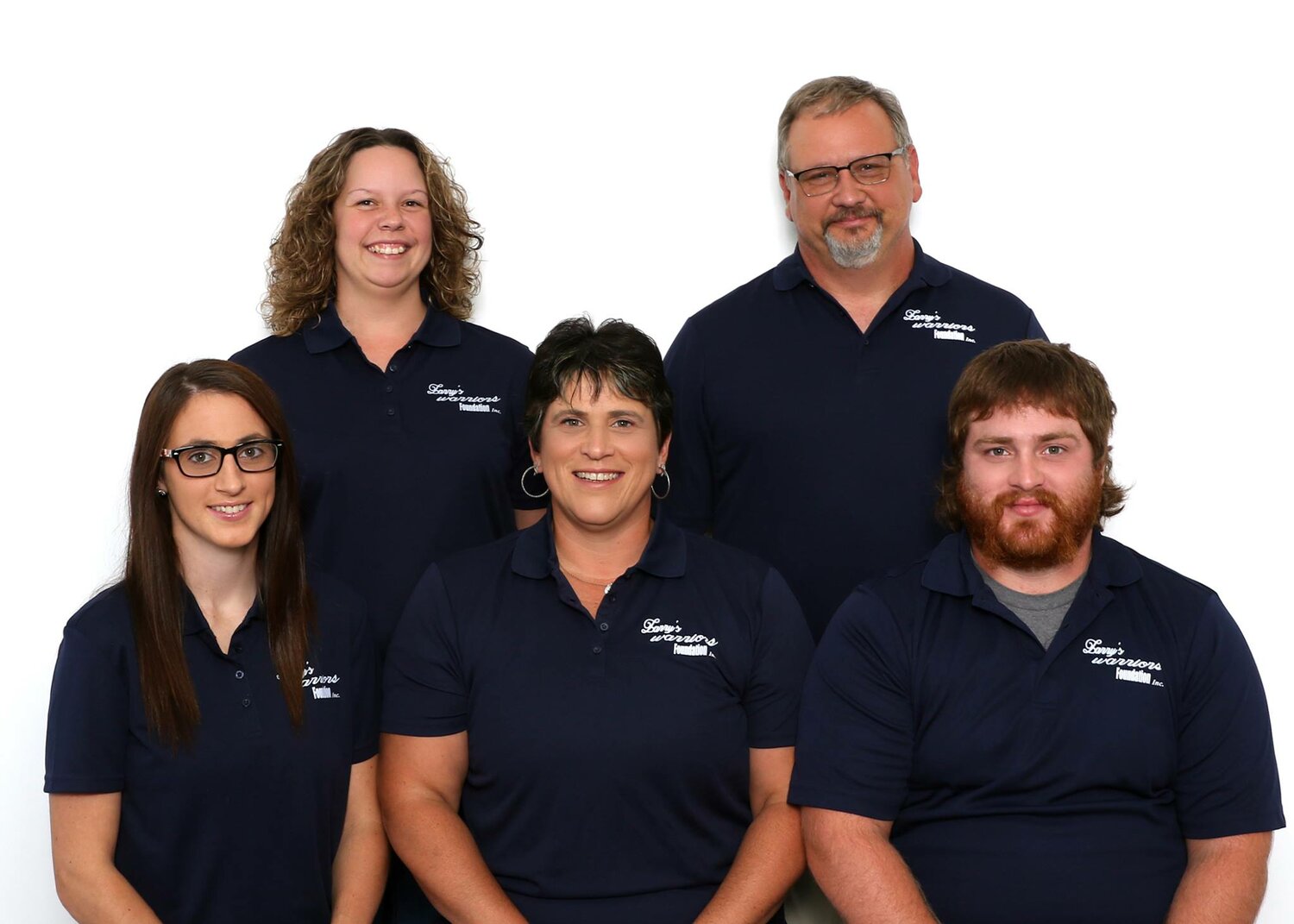 Members of the Larry’s Warriors Foundation Board of Directors includes, from left, front row, Joni Drummond, Melanie Latamondeer, Jake Latamondeer; and back row, Pam Lockard and Denny Henke.