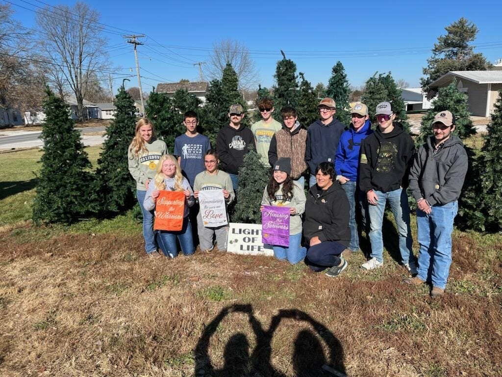 Larry’s Warriors puts up 15-18 Christmas trees every year in an outdoor display at a local business. Trees are adorned with white lights with memorial ornaments, purple lights with survivor ornaments and multi colored lights which honors survivors. The engraved ornaments are sold every year before the display is put up and the local FFA Chapter helps stake and decorate all the trees in time to be lit on Thanksgiving night.