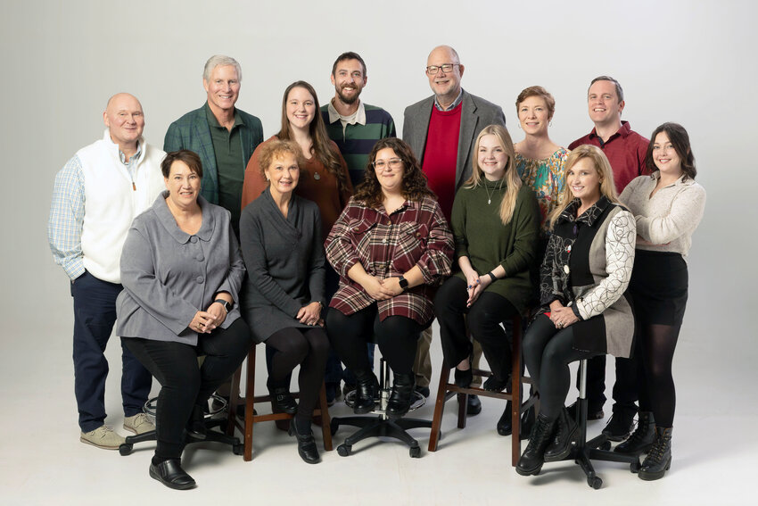 The Paper published its first edition on Feb. 4, 2023. Shown above is the current staff, from left: Marty Queen, Sandra Wilkerson Queen, Allen VanNoppen, Pam Walker, Lisa Price, Paul Schenkel, Saydie Bean, Bill Poteat, Lilly Brown, Angela Copeland, Janina Linens, Josh McKinney, and Devan Berry.