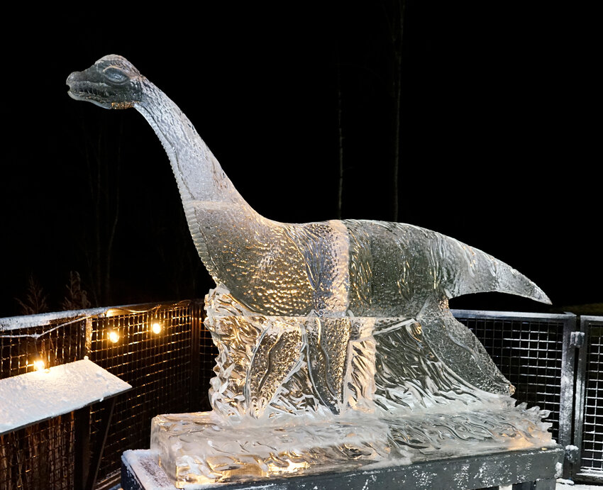 This plesiosaur was one of more than a dozen Jurassic creatures carved during the annual Lake James Ice Festival.