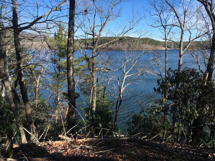 A winter view of Lake James from the Fonta Flora State Trail.