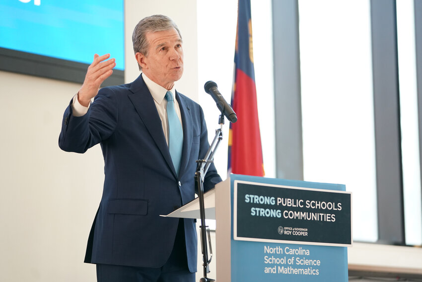 Gov. Roy Cooper speaks at the N.C. School of Science Math in Morganton on Tuesday afternoon.