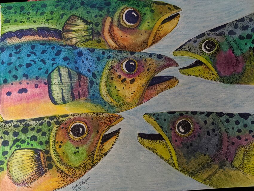 Terry Ratchford's work often focuses on nature, woodland creatures, farm animals, and fish.